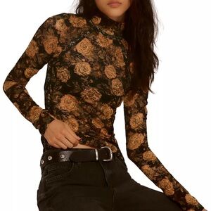 Free People lace lyric floral long sleeve in black combo